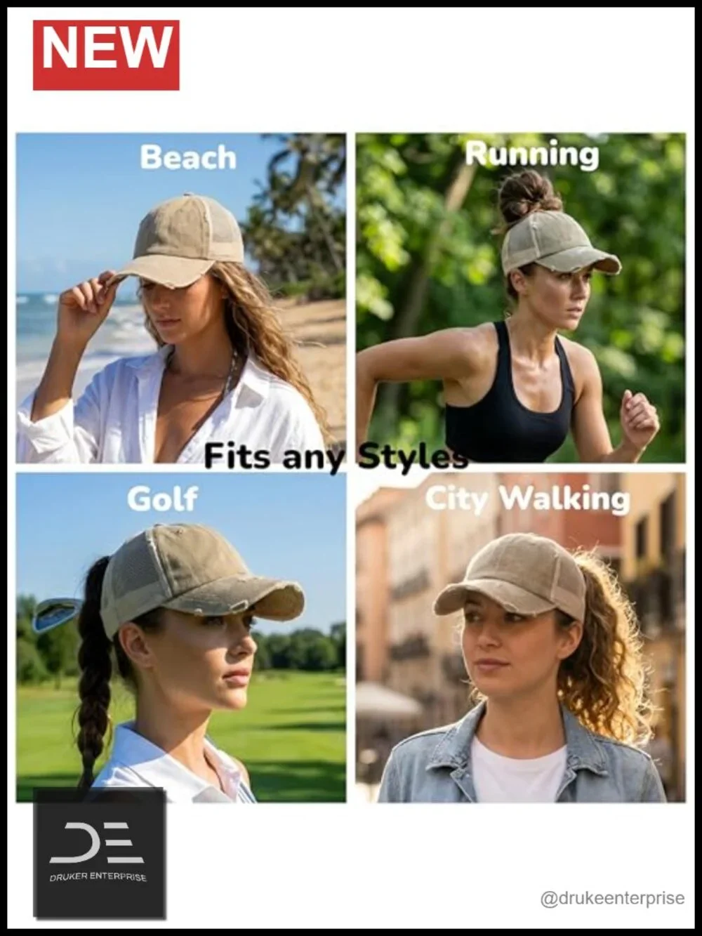Distressed Baseball Cap with Ponytail Openings High Messy Bun Hats Washed